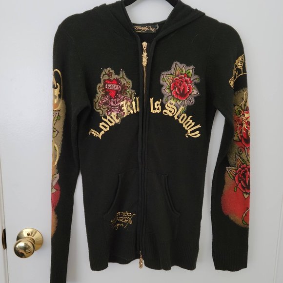 Ed Hardy Sweaters - Ed Hardy Women's Black Cardigan Sweater